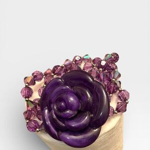 Purple Resin Rose with Crystal Bracelet